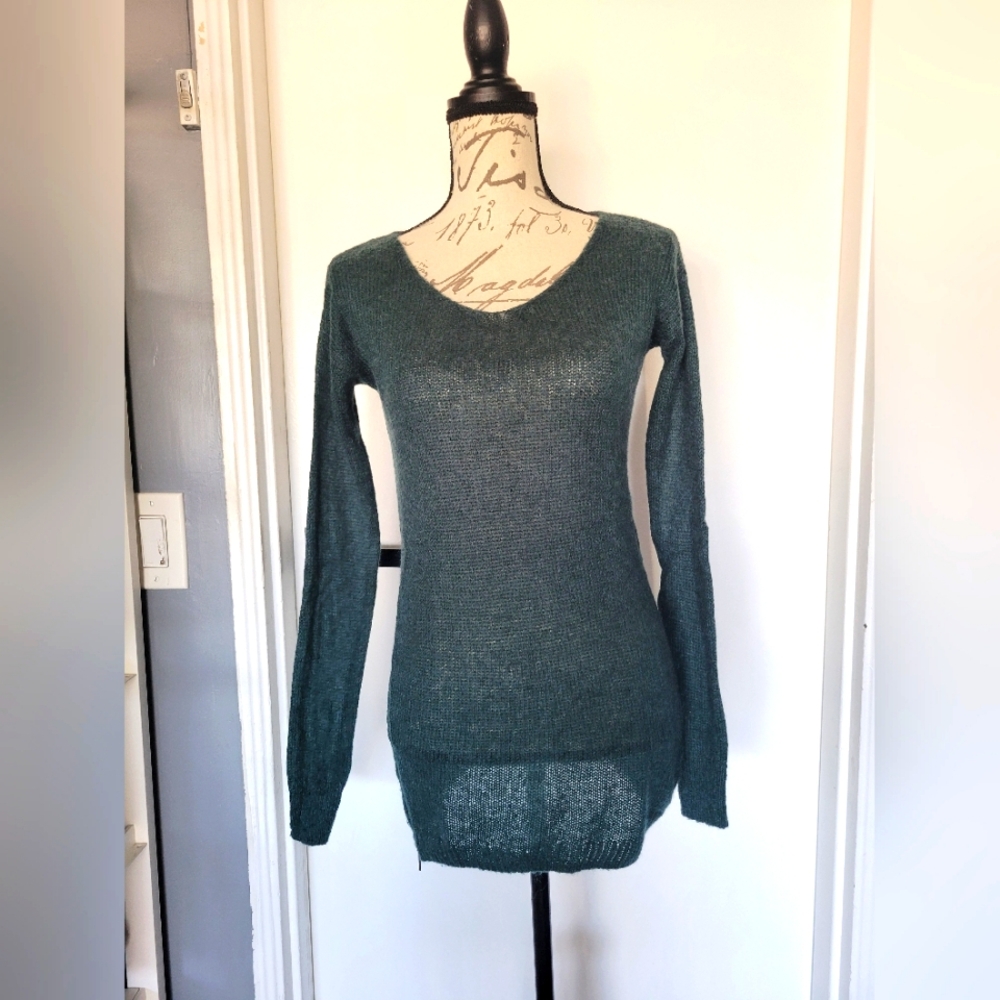 BP. Wool Blend Forest Green Long Fitted Sweater‎ Side Zip Knit Lightweight XS
